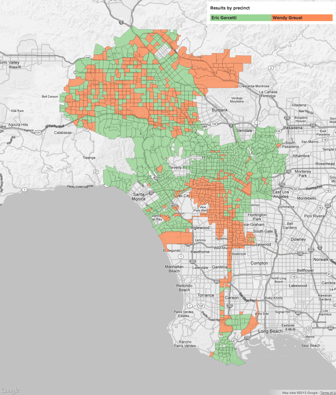 2013 L.A. Mayor voting patterns by precinct
