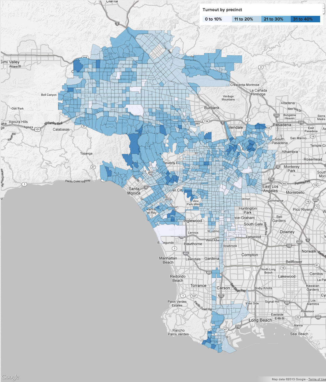 2013 L.A. Mayor voting turnout by precinct