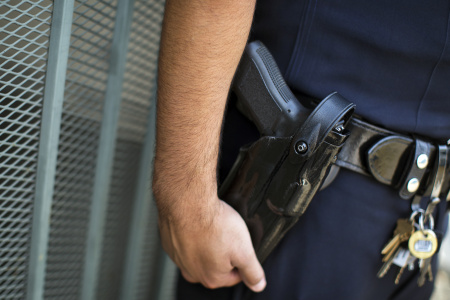 Officer Avandano's hand on his firearm